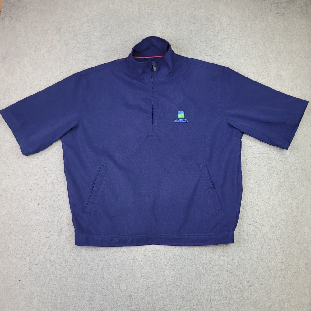 Polo Golf 1/4 Zip Windbreaker Mens L Blue Pullover Short‎ Sleeve Wachovia
